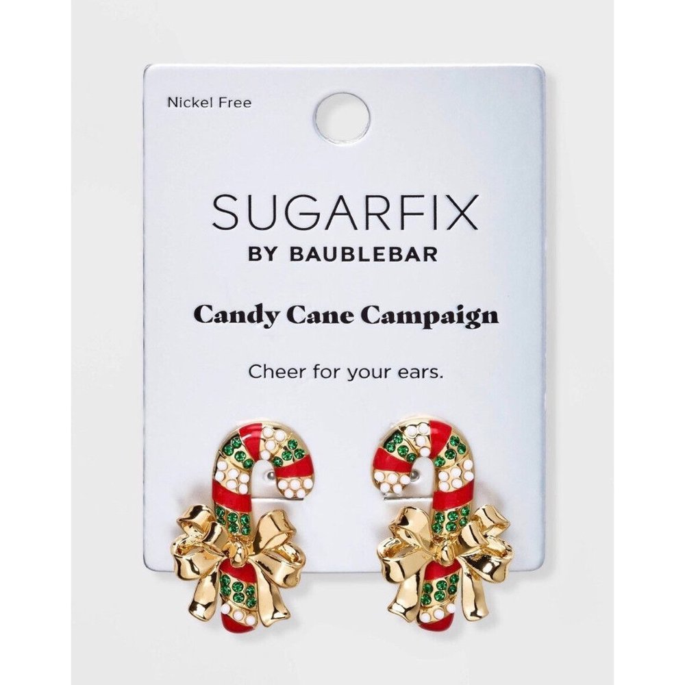 NWT SUGARFIX by BaubleBar Candy Cane Campaign Earrings Christmas Holiday Season
